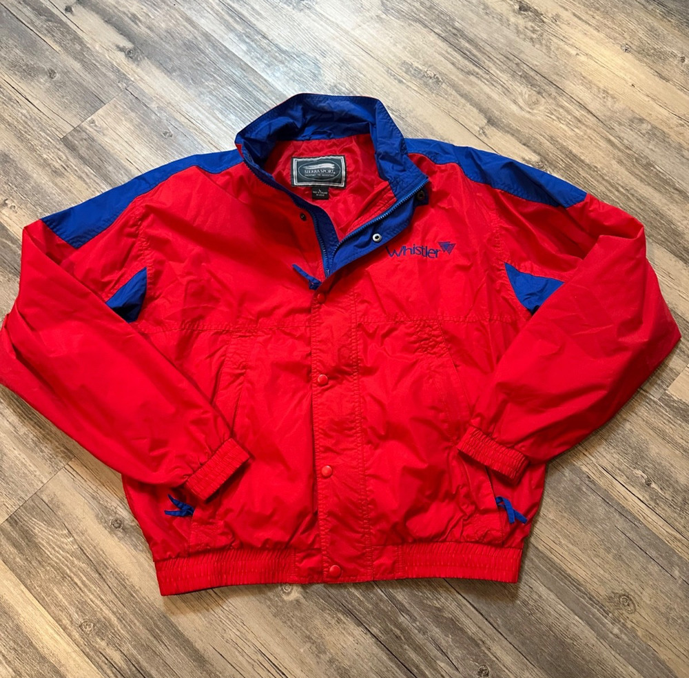 Sierra Sport Soft Shell Jacket Men’s Large Whistler Red Blue Trim Nylon Lined